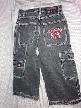 Y2K Urban Star U*S Jeans Black Washed Denim Pocket Detail